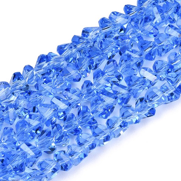 Transparent Glass Beads Strands Triangle Faceted Dodger Blue 3~3.5x4~4.5x4~4.5mm Hole: 0.8mm 121~131pcs/strand 14.37~15.35 inch(36.5~39cm)