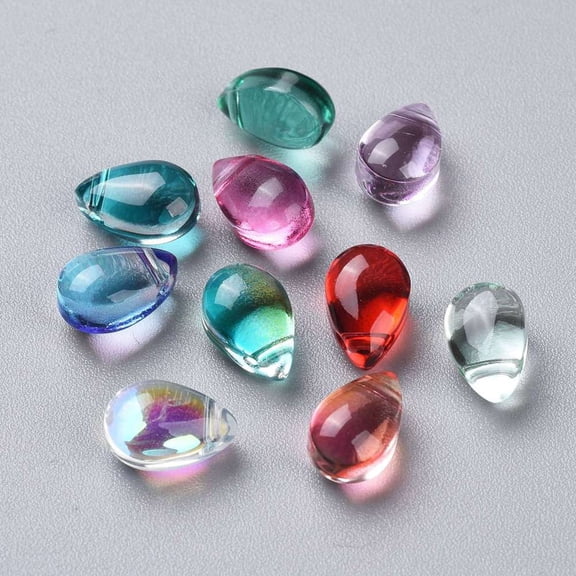 Transparent Glass Beads Top Drilled Beads Teardrop Mixed Color 9x6x5mm Hole: 1mm