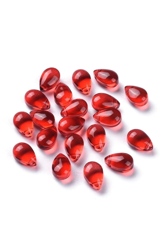 Transparent Glass Beads Top Drilled Beads Teardrop Red