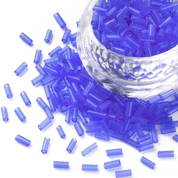 Transparent Glass Bugle Beads Round Hole Blue 3~8x2mm Hole: 0.7mm about 450g/pound