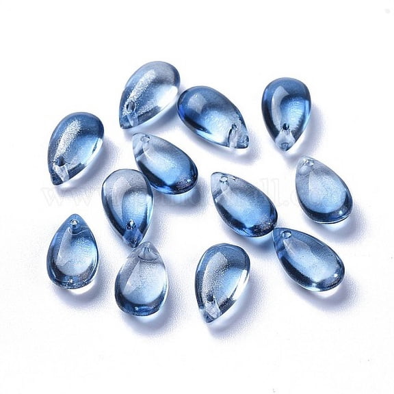 Transparent Glass Charms Dyed & Heated Teardrop Cornflower Blue 13.5x8x5.5mm Hole: 1mm