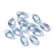 WEIYAN KJ Transparent Glass Charms Dyed & Heated Teardrop Sky Blue 13.5x8x5.5mm Hole: 1mm