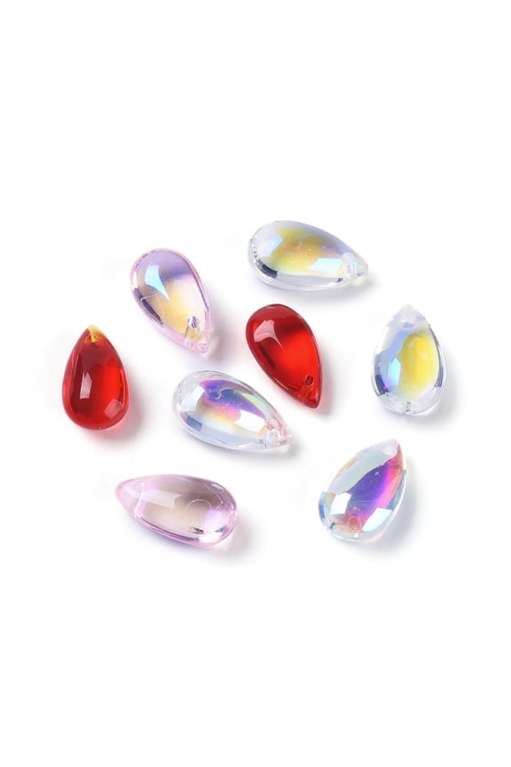 Transparent Glass Charms teardrop Mixed Color 14x8x5mm Hole: 1.2mm