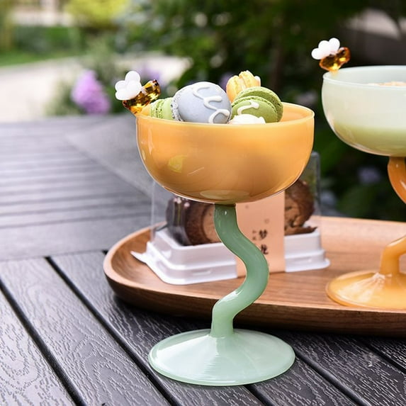 Transparent Glass Cute Lemon Peach Rose Bee Flower Hand-painted Goblet Ice Cream Cup French Romantic Dessert Cups
