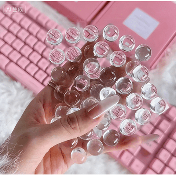 Transparent Glass Long Nail Keyboard Caps, 24 Raised Cat Head Keyboard Stickers for Long Nails, Bling Keyboards Bubbles, Nail-Safe Typing Bubbles, Clear PC/Laptop/Desktop/Calculator Key Covers(Q)