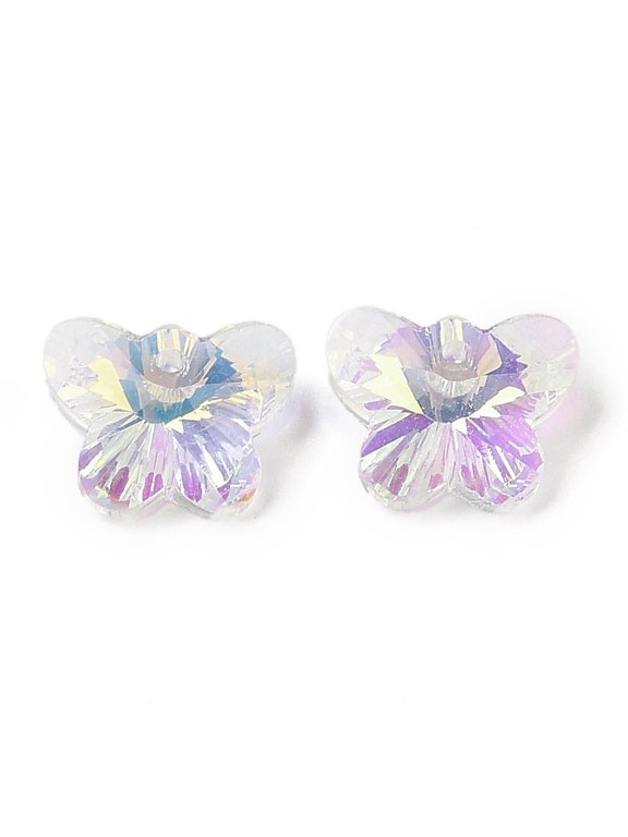 Transparent Glass Pendants Point Back Faceted Butterfly Charms Yellow 11.5x14.5x6.5mm Hole: 1.5mm