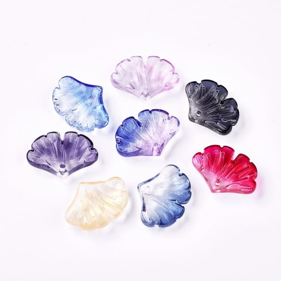 Transparent Glass Pendants with Glitter Powder Leaf Mixed Color 14.5x20x4.5mm Hole: 1.5mm