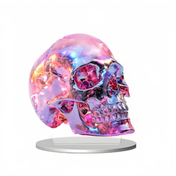 Transparent Glass Skull Desktop Ornament, Small Decor Stand Figurine, Tabletop Display Statue for Bedroom Shelf, Bar Counter and Spooky Halloween Layout