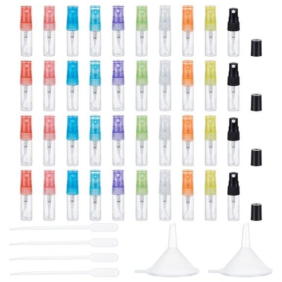 Transparent Glass Spray Bottles Sets with Plastic Funnel Hopper Droper Mixed Color Spray Bottles: 5.8x1.4cm Capacity: 3ml(0.10fl. oz)