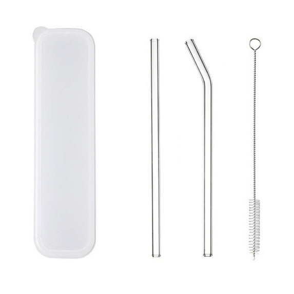 Transparent Glass Straw Set – Anti-Lipstick Reusable Borosilicate Glass, 7.87in with Cleaning Brush (Shatter-Resistant)