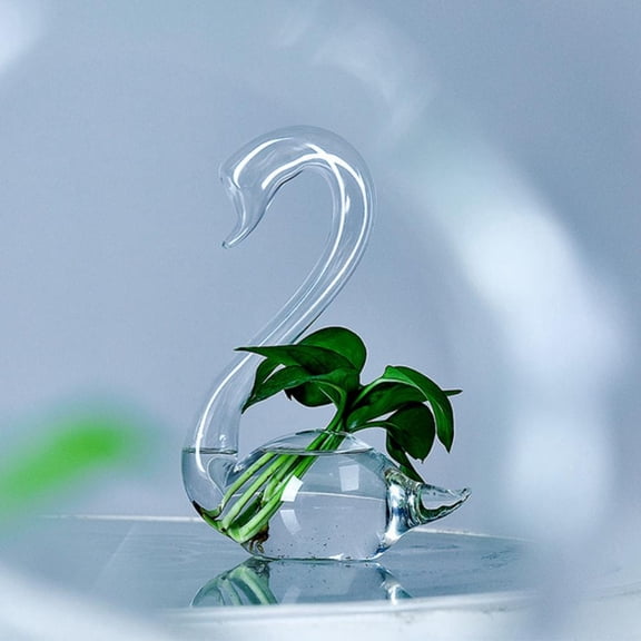 Transparent Glass Swan Vase for Valentine Wedding Lovers Gift Household Home Decor