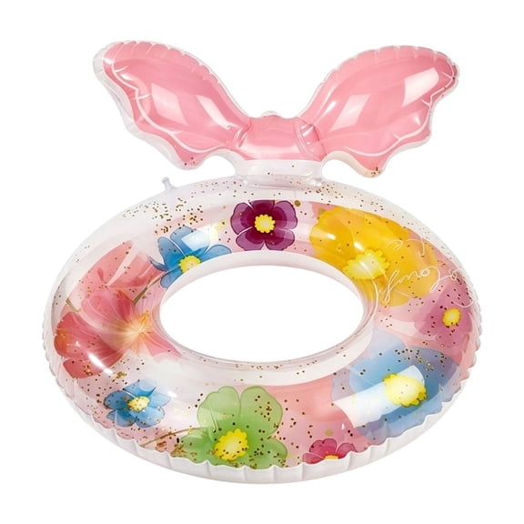 Transparent Glitter Floral Swim Ring with Pink Mermaid Tail Float 23.2in Outer Diameter Pool Water Floating Tube