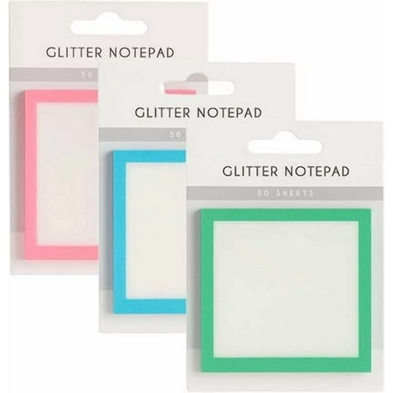 Transparent Glitter Self Adhesive Note Pads | Clear Sticky Memo Notepads | Cute Portable Stationery | Soft Color | Removable | For To Do List, Reminders | 50 Pack