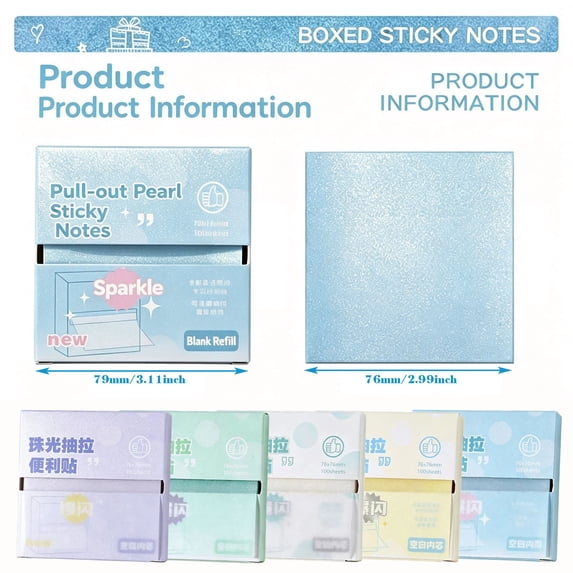 Transparent Glitter Sticky Notes, Pull‑Out Translucent Sparkle Memo Notes, Strong‑Adhesive Decorative Clear Sticky Notes for Office Work and Daily Annotation