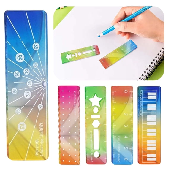 Transparent Gradient Color Rulers, Wavy Transparent Ruler for study and Journaling, Clear Plastic with Rainbow Colors, for Office, Self-Study Room Student