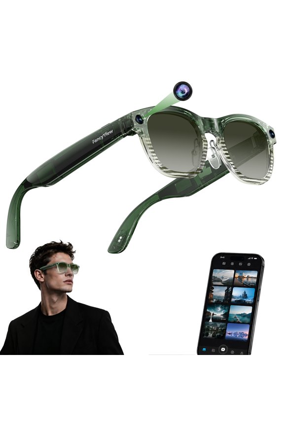 AI Smart Glasses for Men Women Bluetooth Glasses with Voice Assistant Real Time Translation Audio Recording Open Ear Music Hands Free Calls App Control for Android iOS
