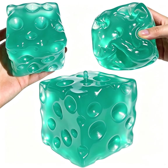 Transparent Green Jelly Bubble Cube Squishy, Slow Rising Glossy Sensory Squeeze Fidget Toy for Stress Relief & Desktop Decor