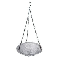 Transparent Grey Glass Bird Bath 9.25", Look Hanging Bird Feeder with Chain, Elegant Flower Plate for Garden, Heavy Duty Outdoor Water Dish for Finches & Sparrows, 15.7" Length