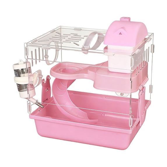 Transparent Hamster Cage, Small Pet Enclosure Pink 11.81X10.83X8.27 Inch, Ventilation Holes Pull-Out Tray Escape-Proof Expandable Small Animal Habitat