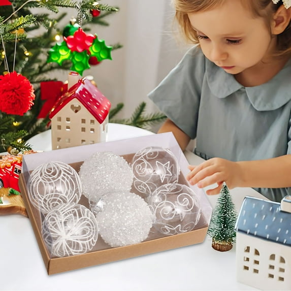 Transparent Hand-Painted Christmas Ornaments | 6-Piece Set of 8cm Christmas Tree Balls with Hooks | Colorful Glass Ball Pendants for Holiday Decor