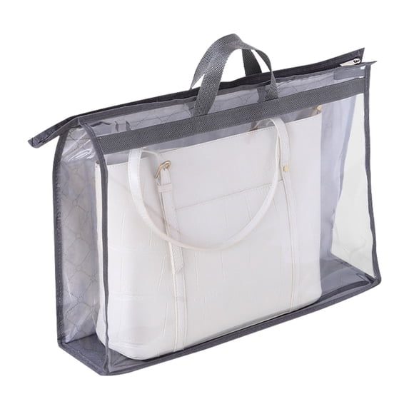 Transparent Handbag Storage Bag with PVC Window, Hanging Wardrobe Organizer Cover – Protective Dustproof Cover for Purses with Zipper and Reinforced Bottom Structure