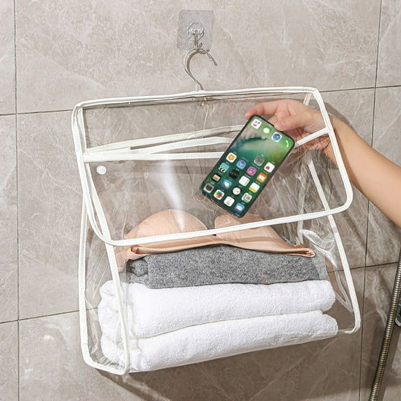 Transparent Hanging Shower Bag with Phone Pocket | Waterproof TPU Material | Bathroom & Dorm Storage Organizer for Clothes & Toiletries | 1pc