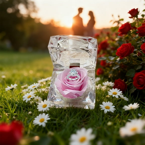 Transparent Heart Jewelry Box,Acrylic Ring Gift Box with Velvet Interior,Ideal for Engagement Proposal Wedding Anniversary Birthday Surprises,Romantic Keepsake for Wife Girlfriend Partner-Pink