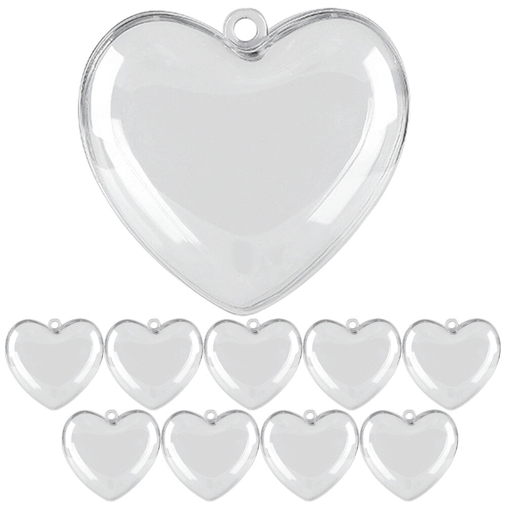 Transparent Heart Pendant Clear Fillable Ball Shaped Candy Boxes Plastic Ornament 10 Pcs