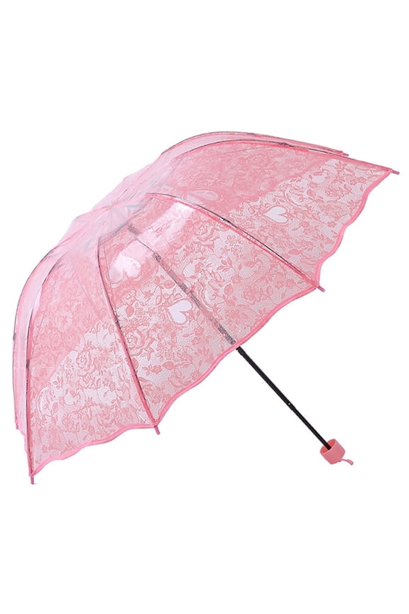Transparent Heart Print Folding Sun Umbrella, Cute Lace Parasol