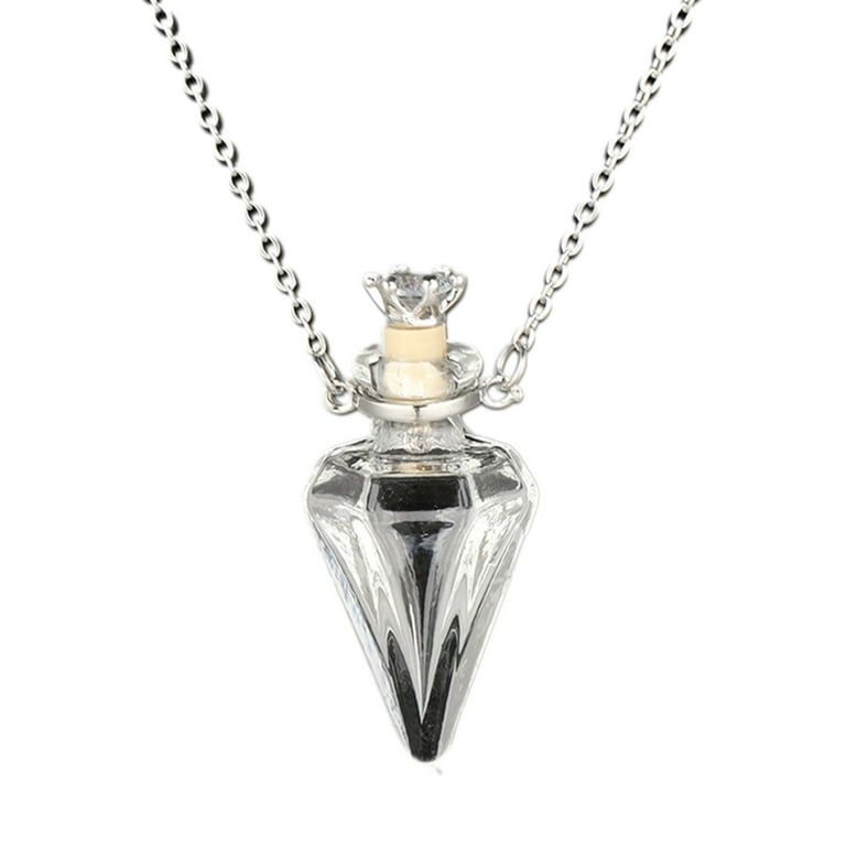 Transparent Heart Vial Perfume Bottle Necklace for Women, Titanium - Main Image