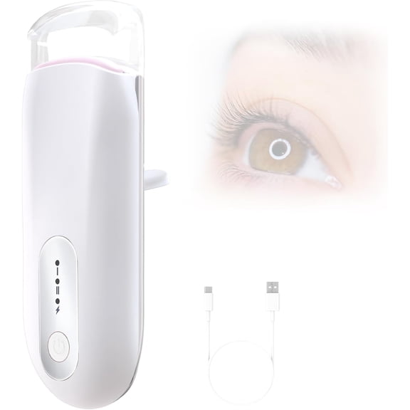 Transparent Heated Eyelash Curler, Electric Eye Lash Curler 10S Fast Heat 24Hrs Long Lasting, Portable Travel Natural C Curl Lashes Type-C Rechargeable Eyelash Curlers (White)