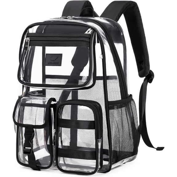 AO ALI VICTORY Clear Backpack, Stadium Approved Transparent Heavy Duty See Through College Bookbag Travel Work Daypack Security for Teens women(Black)