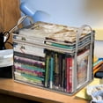 thumbnail image 1 of Large Clear Book Storage Box - 15.0x9.4x12.6in Transparent Foldable Organizer with Zipper & Handle for Home, Classroom, Student Books, 1 of 5