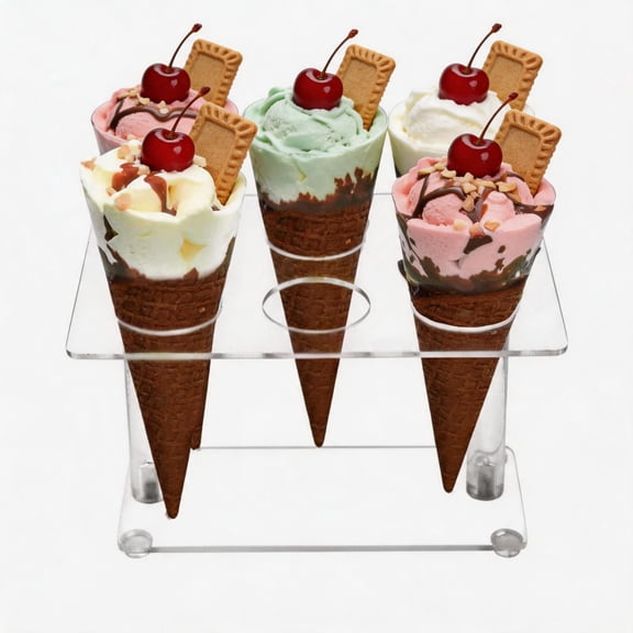 Transparent Ice Cream Cone Stand, 6 Holes Acrylic Waffle Cone Holder, Stable Dessert Display Bracket, Clear Cone Rack for Party Wedding Buffet Dessert Table Decor and Food Presentation