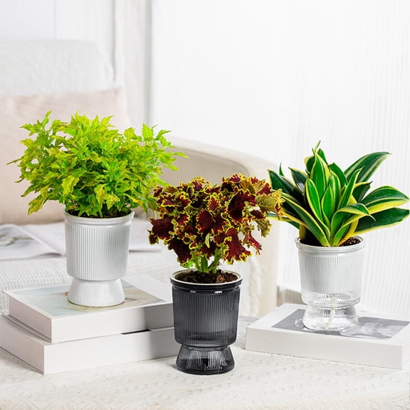 Transparent Imitation Glass Hydroponic Vase | Self-Watering Flower Pot Planter | Plastic, White/Gray/Clear, 5.12x3.94 in | Automatic Soil-Free Growing Container | Indoor Decor for Lucky Bamboo