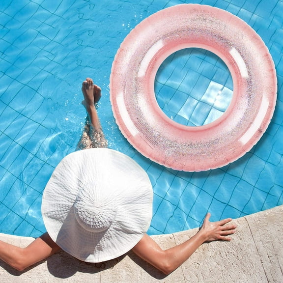 Transparent Inflatable Tube Swim Tube Glitter Swim Ring Durable Round Summer Inflatable Pool Float Swim Inner Tube for Swimming Pool Party Decorations
