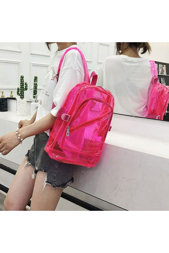 Transparent Jelly Backpack PVC | Candy Color Fluorescent Bag Lightweight Waterproof | 15.7"x11"x5.9" Fashion Tote for Travel, Work, Daily Use – Orange, Rose Red