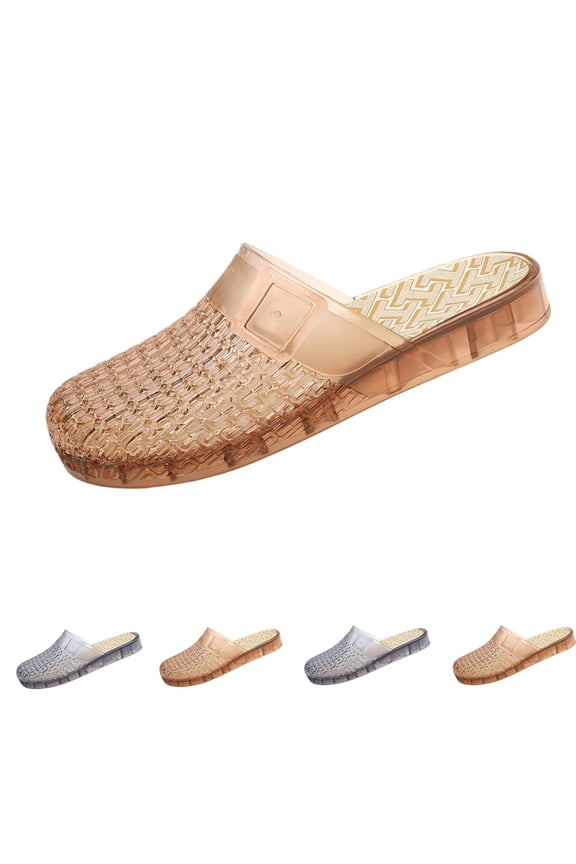 Transparent Jelly Mesh Woven Hollow Out Mules Sandals for Women, Clear Clogs Square Buckle Design, Easy Slip-On Style, Soft Cushioning for Summer Comfort Beach Vacation Backless 37