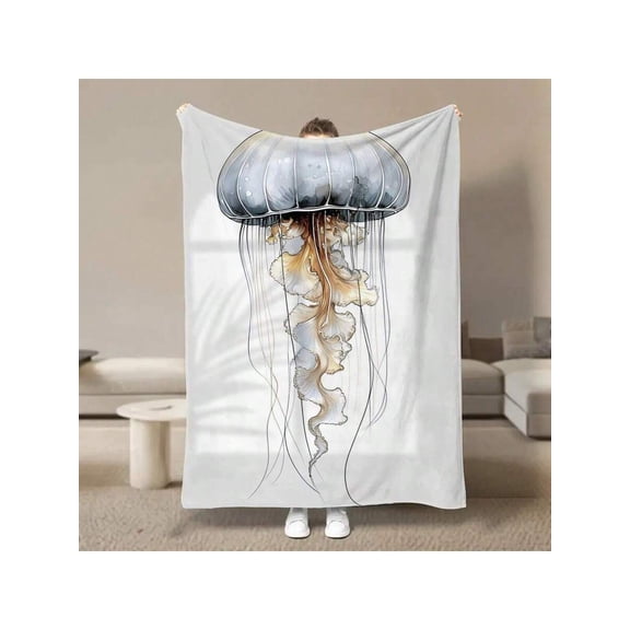 Transparent Jellyfish Minimalist Ocean Flannel Blanket - All-Season Soft Warm Geometric Throw for Sofa Bed Travel Camping Cozy Gift Home Decor