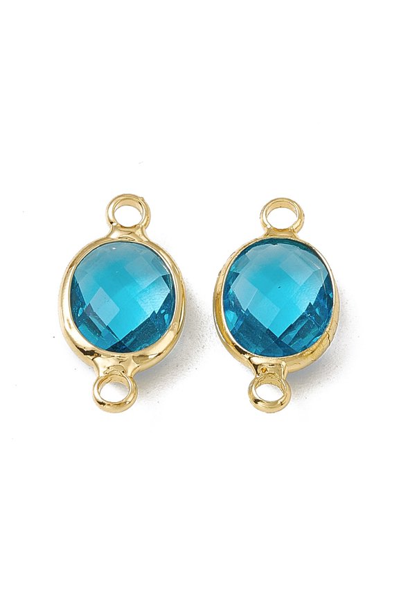 Transparent K9 Glass Connector Charms with Golden Plated Brass Findings Faceted Oval Links Blue Zircon 16.5x8.5x4mm Hole: 1.8mm