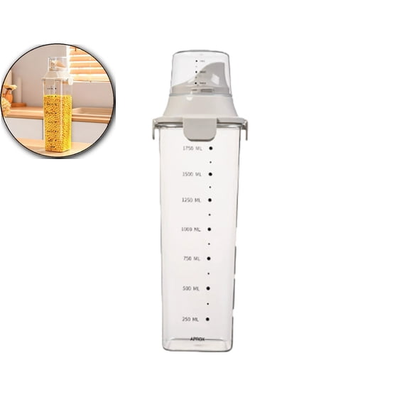 Transparent Kitchen Storage Container with Built-in Measuring Cup – Airtight Dry Food Organizer for Grains, Cereal & Snacks, Plastic Can with Easy-Pour Dispenser & Clear Capacity Markings