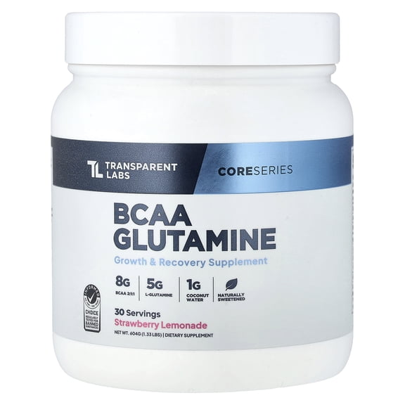 Transparent Labs Core Series, BCAA Glutamine, Strawberry Lemonade, 1.33 lbs (604 g)