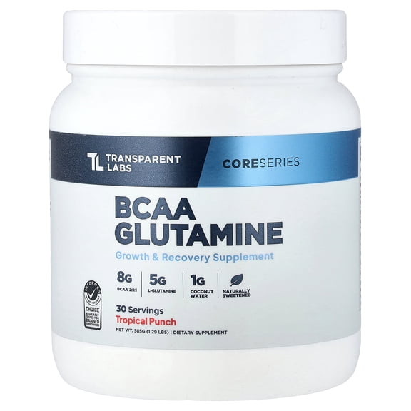 Transparent Labs Core Series, BCAA Glutamine, Tropical Punch, 1.29 lb (585 g)