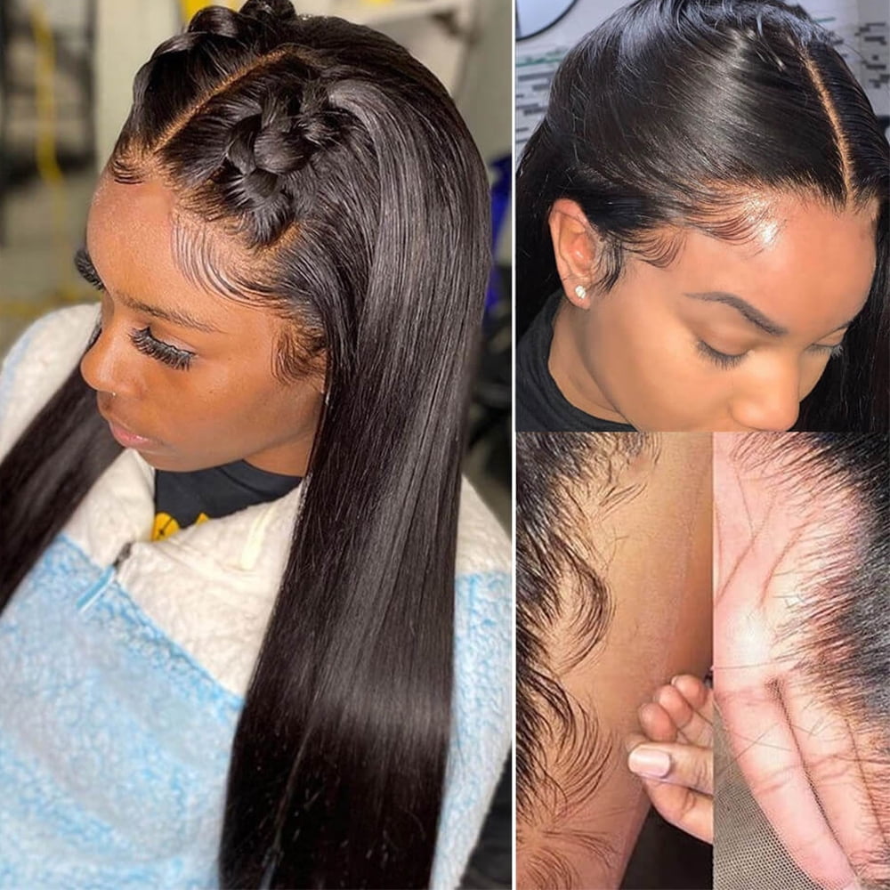 Transparent Lace Front Wigs Straight Hair 13x4 Lace Front Wigs Human Hair with Baby Hair Pre Plucked Bleached Knots 150% Density Remy 10A Brazilian Straight Lace Wigs for Black Women(28 Inch)