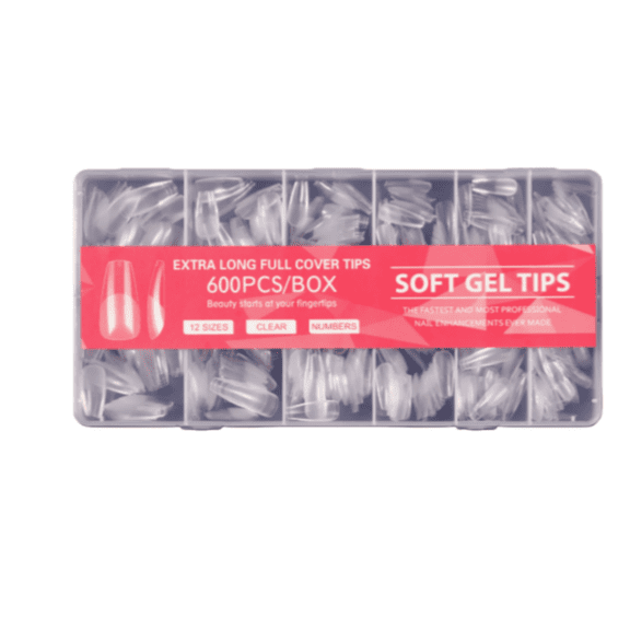 Transparent Ladder 600Pcs Transparent Half Face Nail Tips, Pre-shape Almond Gel Nail Tips Half Matte Full Cover Acrylic Clear Press on Fake Nails