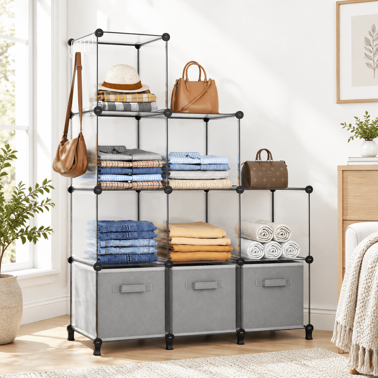 Transparent Large 9 Cube Closet Organizer for Bedroom Wardrobe and ...