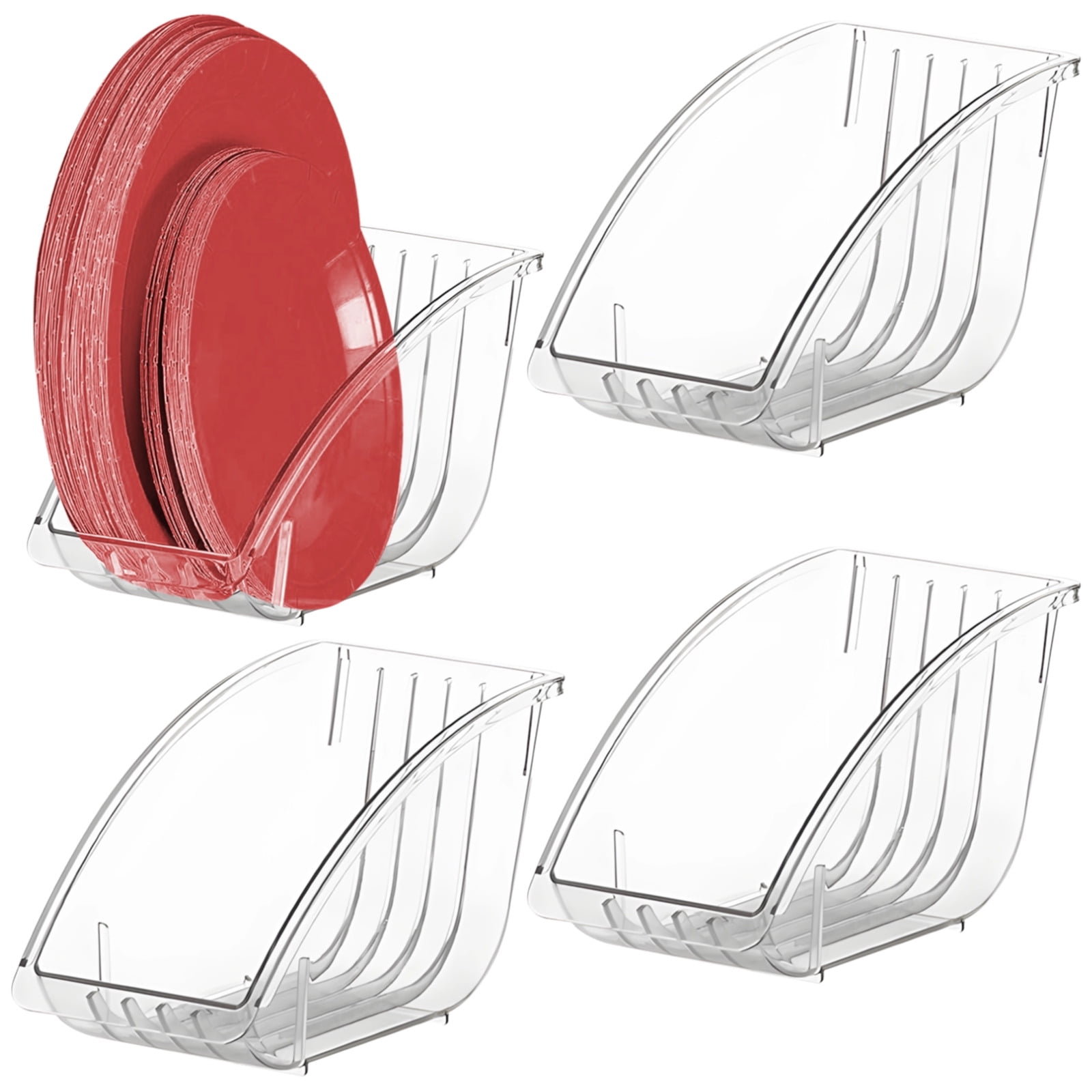 Transparent Large Capacity 5-Compartment Plate Rack Storage Set ...