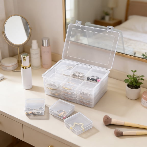 Transparent Large Capacity Desktop 20-Compartment Organizer Box for Jewelry, Crafts, and Small Items