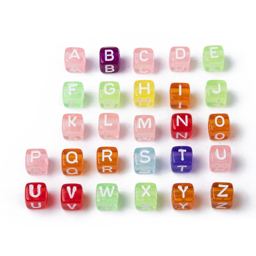 Transparent Large Hole Acrylic European Beads Horizontal Hole Cube with Letter Mixed Color 6x6x6mm Hole: 3.5~4mm 3200~3600pcs/500g