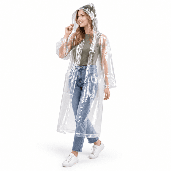 Transparent Large Waterproof EVA Rain Poncho With Hood Drawstring For Outdoor Use